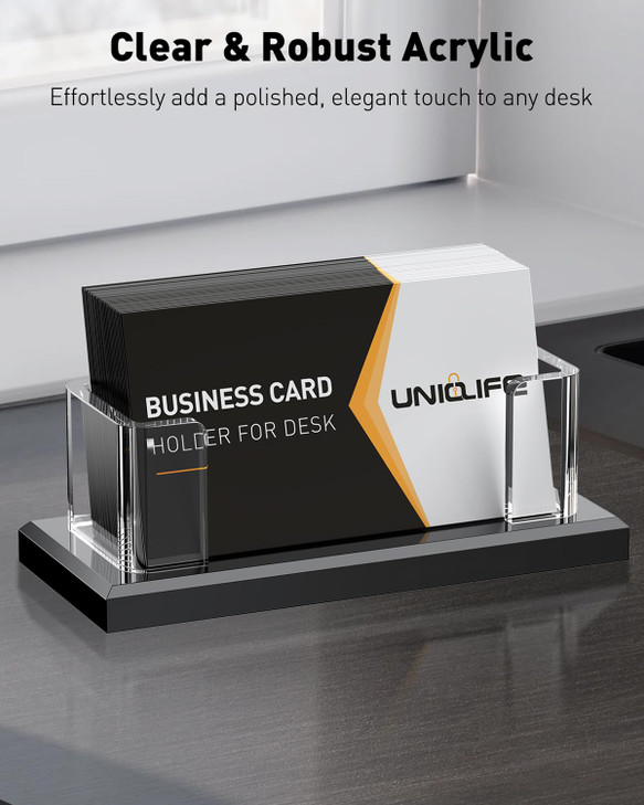 Uniclife 2 Pack Acrylic Business Card Holder for Desk 1 Slot Clear Horizontal Business Card Stand for Men Women Desktop