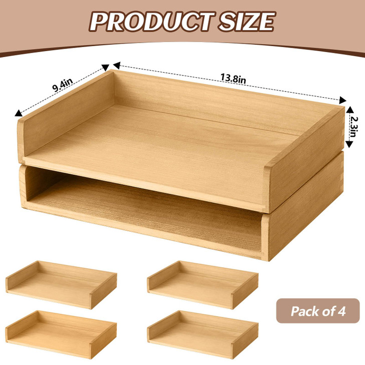 Yeaqee 4 Pcs Stackable Paper Organizer Tray Wood Desk Organizer Letter Tray Desktop Letter Size Office Wooden Desk Shelf