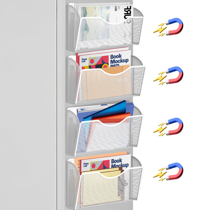 LQPAFZ 4PCS Magnetic File Holder No Drilling Magazine Paper Document Holder Hanging File Organizer for Refrigerators Whi
