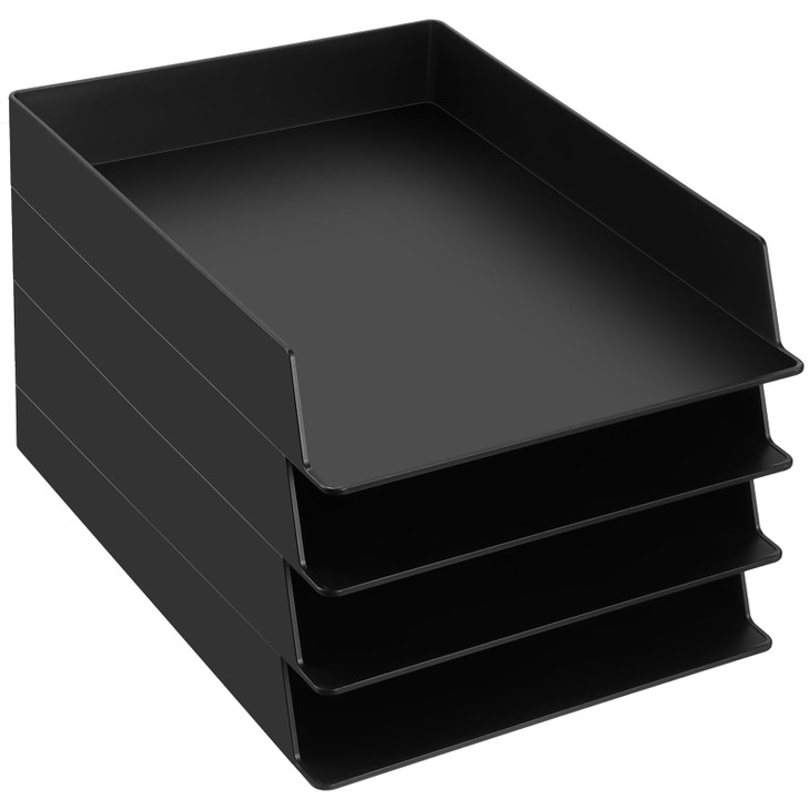 Wenqik 4 Pcs Stackable Paper Trays Rectangular Plastic Desk Holder Desktop Document File Organizer Storage Letter for Of
