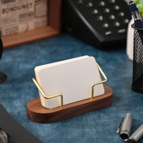 Amyhill 2 Pcs Wood Business Card Holder for Desk Wooden Business Card Display Stand Postcard Organizer for Office Home D