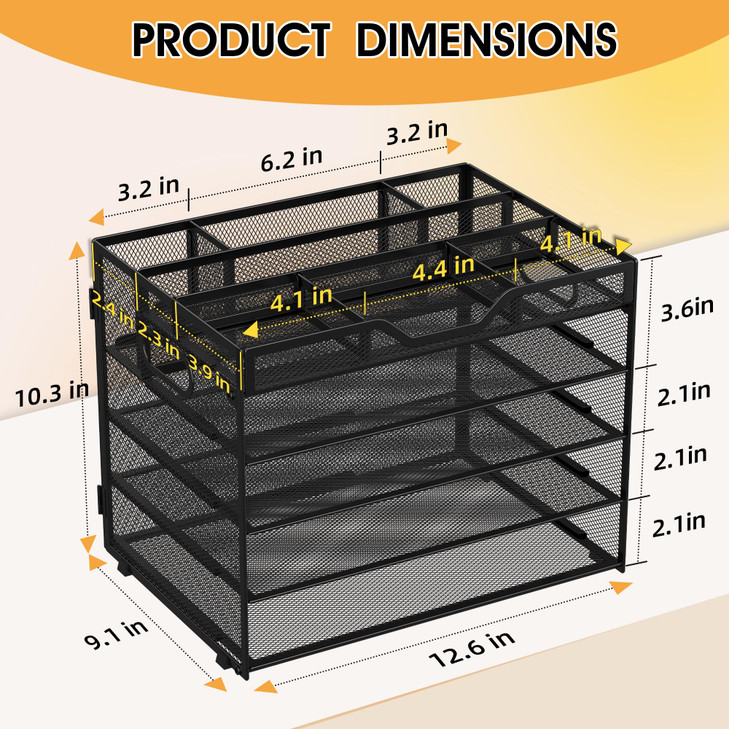 OrgMate 5 Tier Paper Letter Tray with 3 Dropin Pen Holders Mesh Desk File Organizer with Handle Desk Organizers and Acce