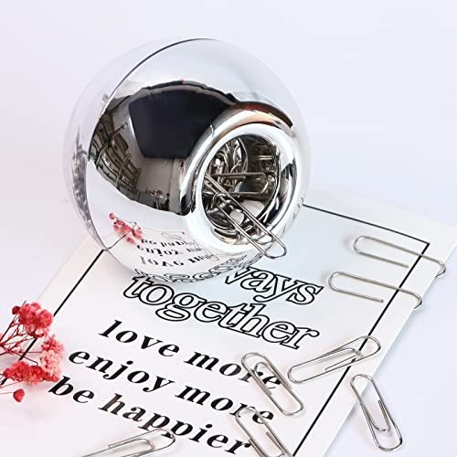 MultiBey Silver Magnetic Paper Clip Holder Round Paperclip Dispenser with 100Pcs Silver Paper Clips for Desk NonSkid Smo