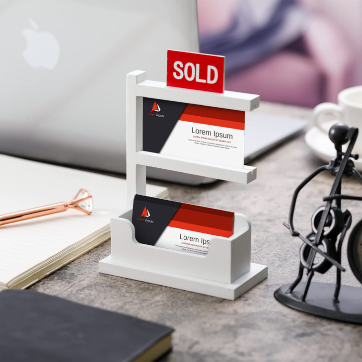 Weysat Real Estate Business Card Holder Display Wooden Real Estate Agent Supplies Farmhouse Business Card Stand Organize