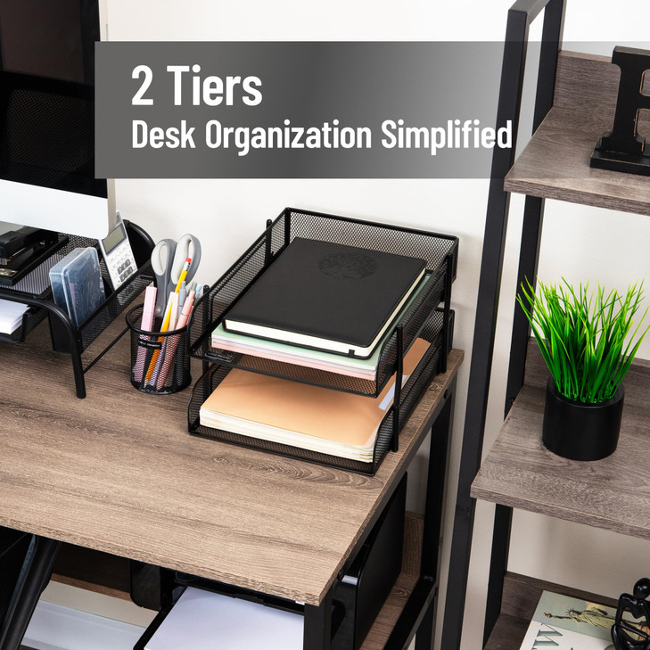Mind Reader Paper Tray Desk Organizer Stackable Storage Office Metal Mesh 105 L x 1325 W x 75 H Set of 2 Black