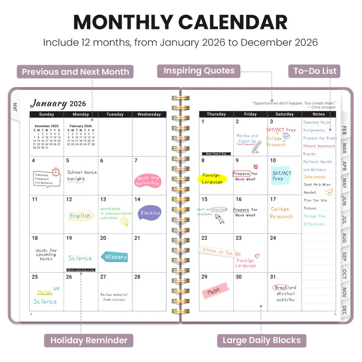 2026 Planner Weekly and Monthly Planner January 2026 to December 2026 Spiral Bound 2026 Calendar Planner Book Inner Pock