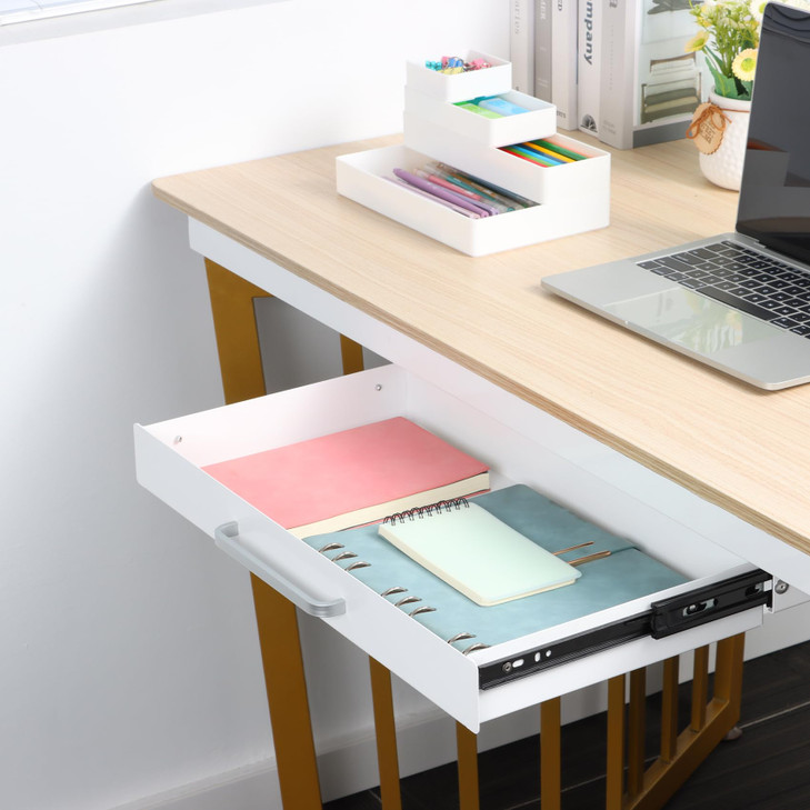 OSteed Under Desk Drawer White 21 with 4 Divider Trays Under Shelf Pencil Drawer Pullout Standing Desk Metal Storage Att