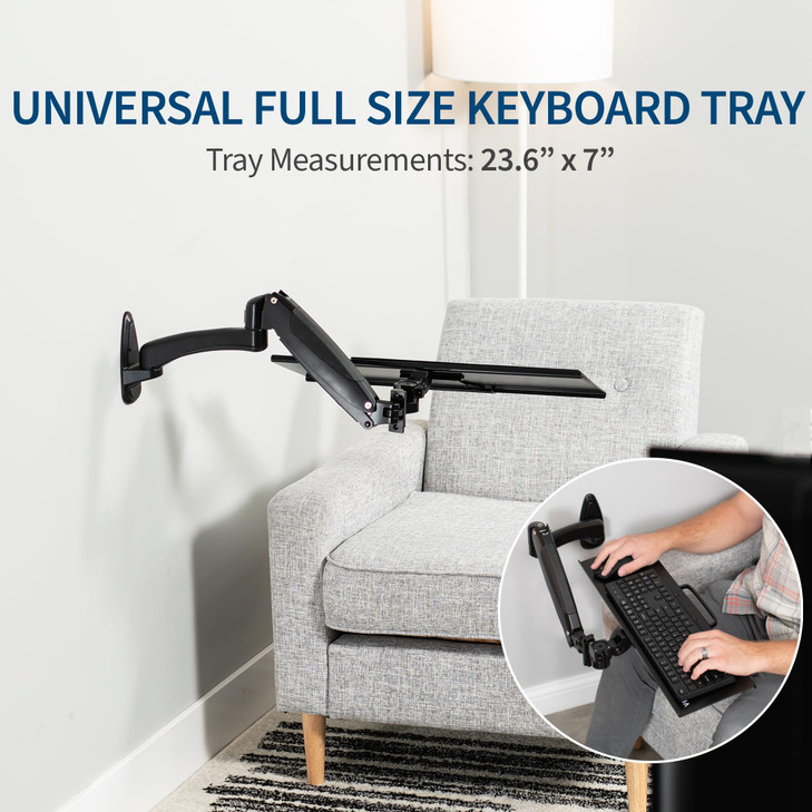 VIVO SitStand 24 Inch Pneumatic Spring Keyboard and Mouse Tray Wall Mount Counterbalance Height Adjustable Typing Platfo