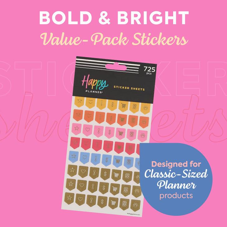 Happy Planner 15Sheet Sticker Pack for Calendars Journals and Planners Scrapbook Accessories Classic Size 725 Stickers T