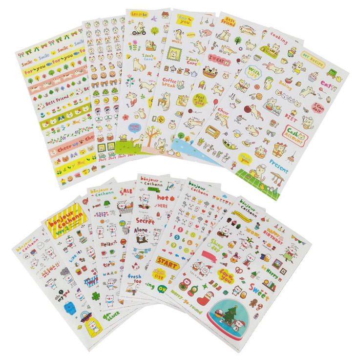 yueton 12 Sheet Cute Cartoon Transparent Calendar Diary Book Sticker Scrapbook Planner Decoration PigCat