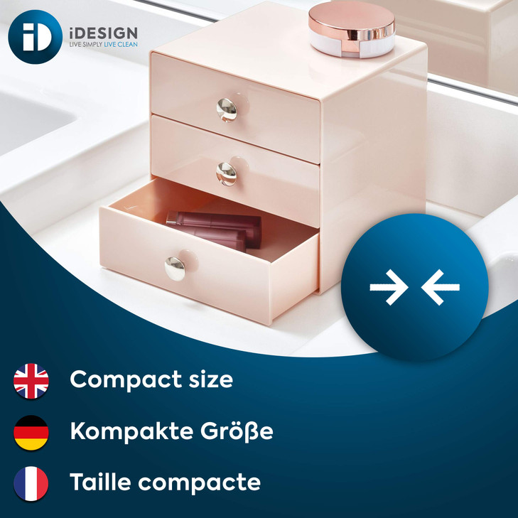 iDesign Plastic 3Drawer Jewelry Box Compact Storage Organization Drawers Set for Cosmetics Dental Supplies Hair Care Bat