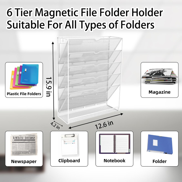 LQPAFZ 6 Tier Magnetic File Holder No Drilling Installation File Cabinet OrganizerBlack Magnetic File Holders Magnetic P