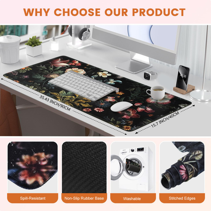HAOCOO Vintage Aesthetic Floral Plant Desk Mat Desk Matt for Desktop Large Mouse Pad Drom Decor Keyboard Mats for Desk C