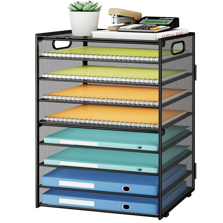SUBEKYU 9 Tier Paper Organizer for Desk Black Metal Mesh Letter Tray File Paper Sorter Organizer Include 6 Pcs Adjustabl