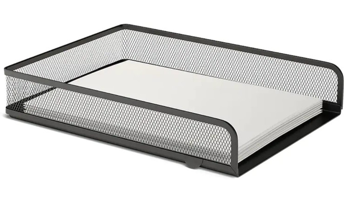 1InTheOffice Stackable Letter Tray Matte Black Wire Mesh FrontLoad Letter Tray