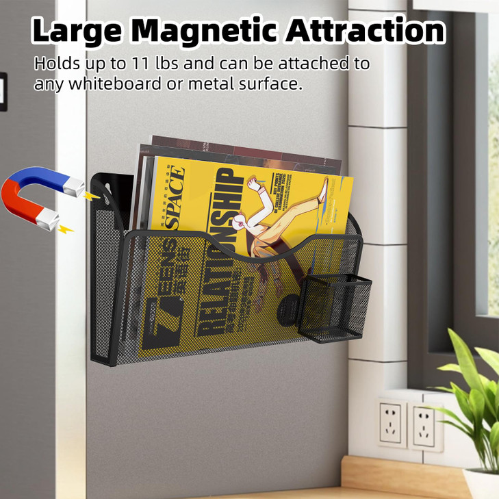 Magnetic File Holder 1 Pockets File Folder Organizer with Pen Holder Office Hanging Magazine Rack for File Cabinets Magn