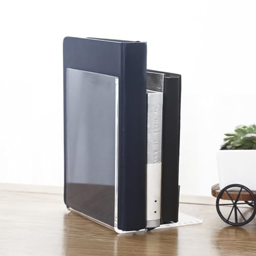 2Pcs Acrylic Bookends Desktop Storage Bookshelf Book Holder Transparent Book Ends Stand Organizer for Library Home Schoo