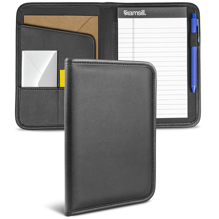 Samsill Professional Padfolio FauxLeather Mini Portfolio with 5 x 8 Writing Pad Black