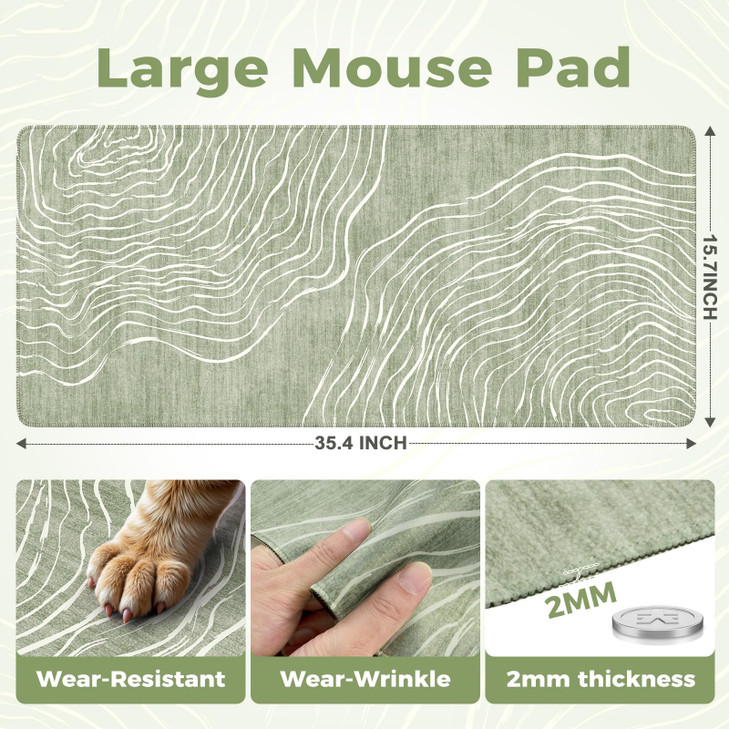 iCasso Desk Cover Mat GreenExtra Large Mouse Pad for LaptopAntiSlip Keyboard Pad with Stitched EdgesCute Girly Computer