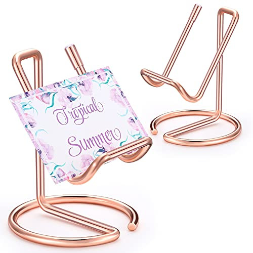 2 Pieces Metal Business Card Holder for Desk Cell Phone Stand Elegant Line Business Card Display Holder Stand Office Des