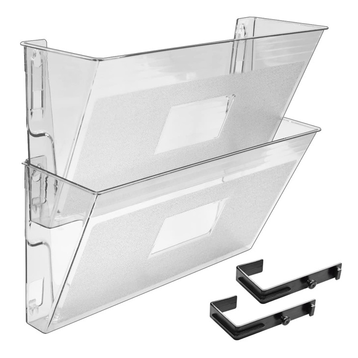 Acrimet Wall Mount Pocket File Organizer Holder Modular Letter Size A4 Plastic Hangers Included Clear Crystal Color 2 Pa
