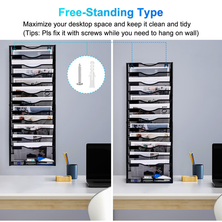 Solinxe 12Tier Wall File Organizer Mesh Mail Organizer Wall Mounted Paper Document Holder Vertical Magazine Rack Metal H