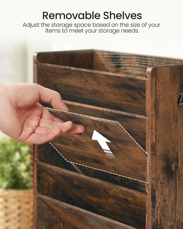 CHOEZON Wall File Organizer 6Tier Vertical Mount Hanging Holder with 2 Side Hooks Vintage Wooden Magazine Storage Crate