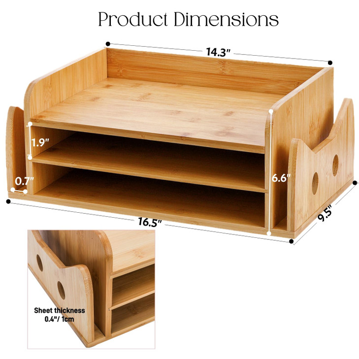 ZOOFOX 3Tier Paper Letter Tray Wood Letter File Folder Holder with 3 Trays and 2 Vertical Section Cute CatShaped Paper T