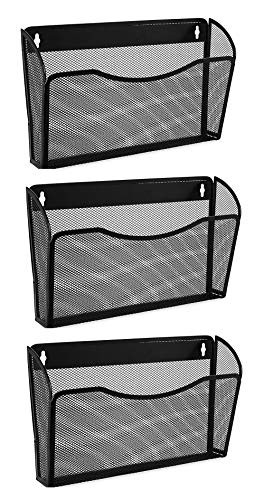 EASEPRES 3 Single Pocket Mesh Hanging File Organizer Vertical Wall Mounted Magazine File Holder Mount Basket Mail Paper