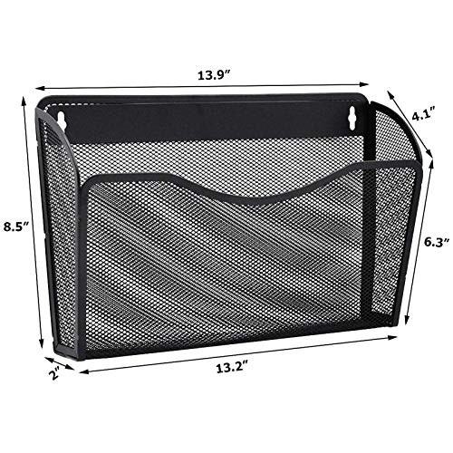 EASEPRES 3 Single Pocket Mesh Hanging File Organizer Vertical Wall Mounted Magazine File Holder Mount Basket Mail Paper
