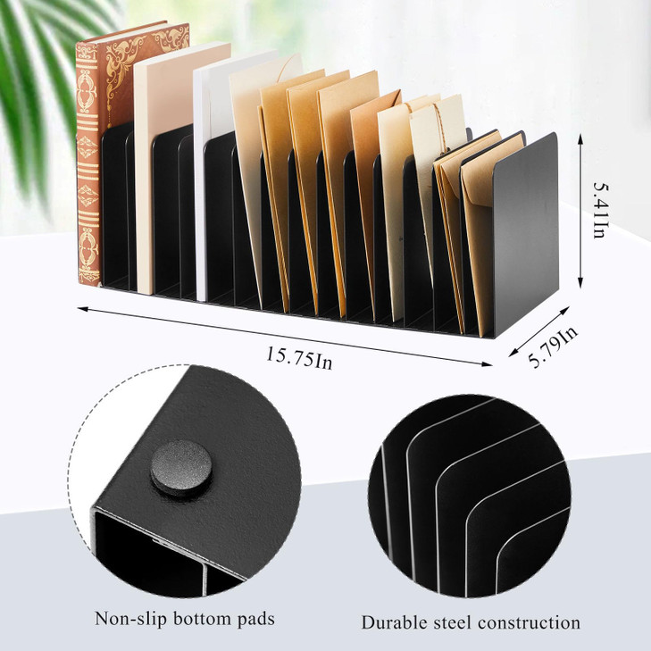 Suzile Metal Desktop File Organizer 15 Compartments Vertical File Sorter Black 579 W x 1575 L x 541 H Office Reception A