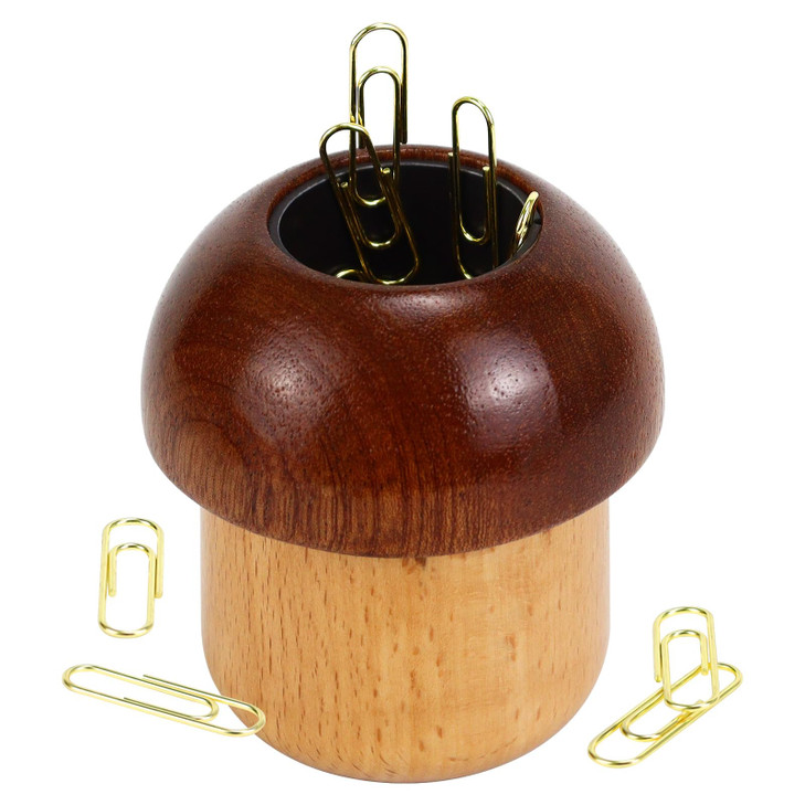 Koqye Mushroom Magnetic Paperclip Holders for Desk Wooden Paper Clips Holders Dispenser with 100pcs 11in Paperclips Desk