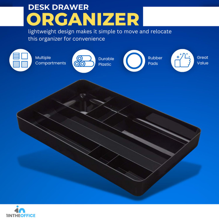 1InTheOffice Desk Drawer Tray Organizer 7 Compartment Tray Plastic Drawer Organizers Black 1413 L x 913 W x 204 H