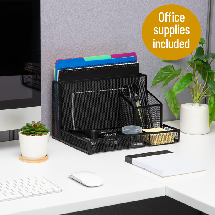 Mind Reader Desktop Organizer with Office Supplies Included Vertical File Storage Metal 125L x 9W x 725H Black