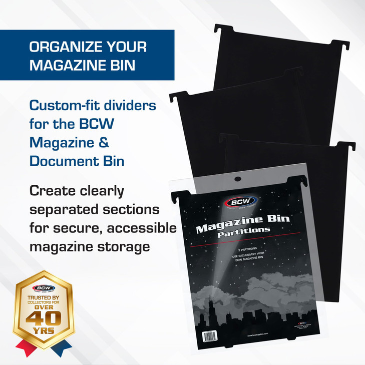 BCW Magazine Document Bin Partitions 6 Pack Smooth Black Plastic Finish Works With Adhesive Labels Magazine Dividers Fit