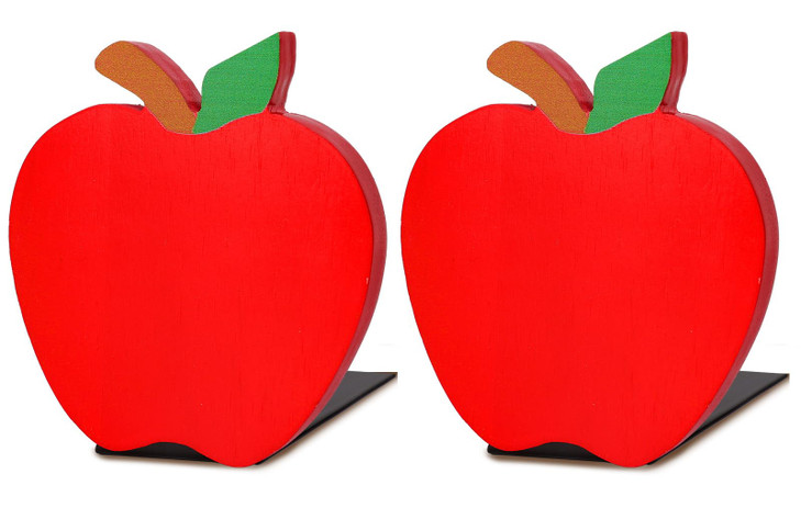 FYSUIMU 4Pcs Back to School Wood Bookends Red Apples Shape Wooden Book Stands Cute Non Skid Book Stoppers for Heavy Book