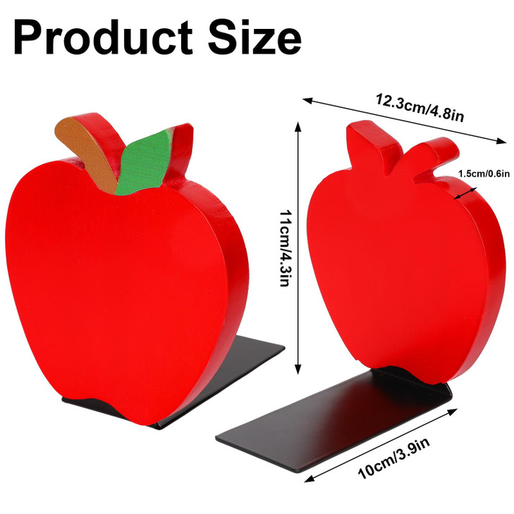 FYSUIMU 4Pcs Back to School Wood Bookends Red Apples Shape Wooden Book Stands Cute Non Skid Book Stoppers for Heavy Book