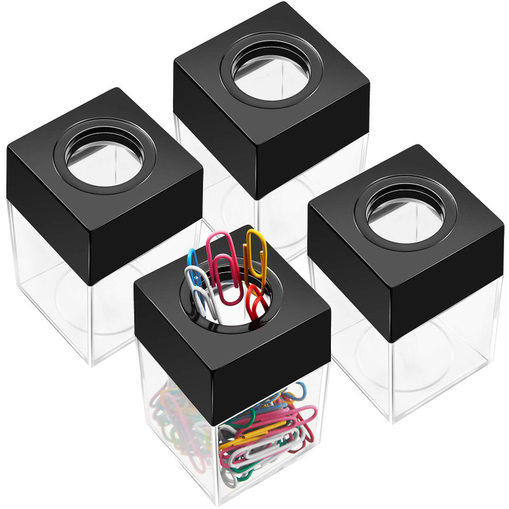 Outus 4 Pieces Magnetic Paper Clip Dispenser Holder Paperclip Dispenser for Desk School OfficeBlack