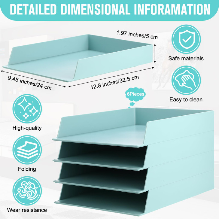 Tatuo 6 Pack Stackable Paper Trays Plastic Letter Tray Desk Organizer Paper Holder Organizer Storage Office Desk Accesso