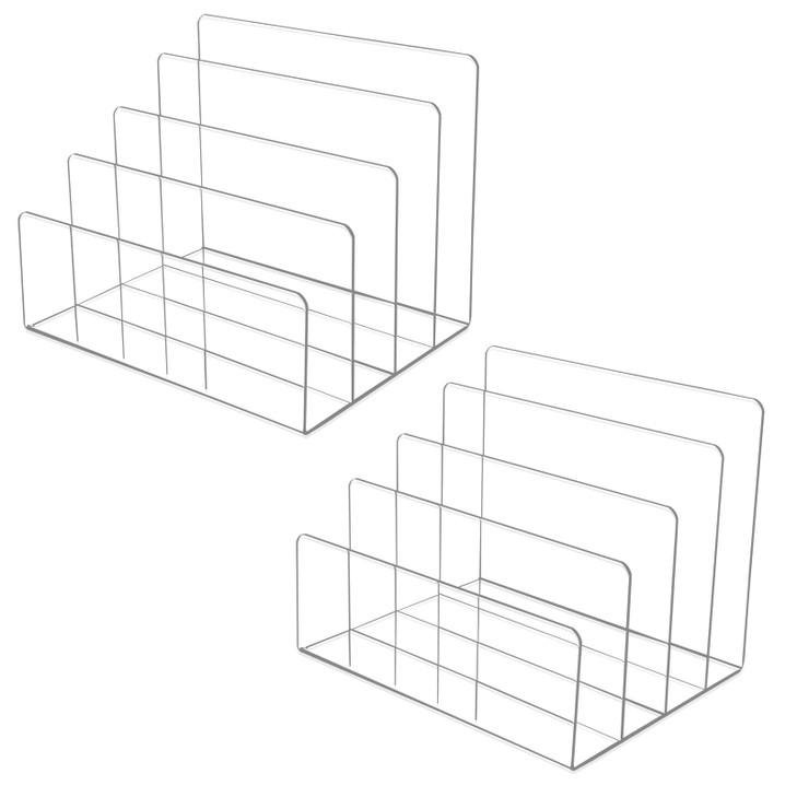 Hiziwimi 2PCS Clear Acrylic File Holder 4 Section File Sorter Desk Mail Organizer Countertop Vertical File Stand Noteboo