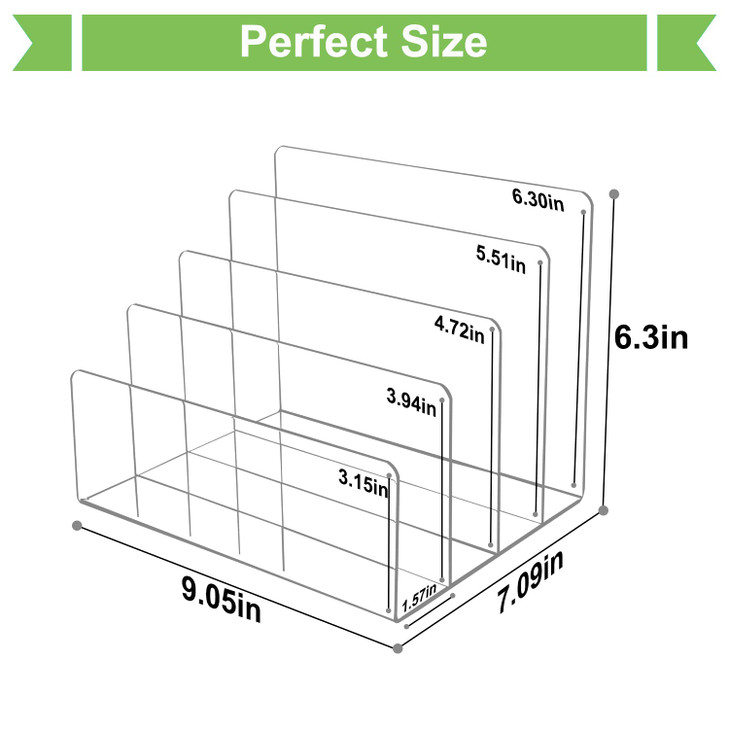 Hiziwimi 2PCS Clear Acrylic File Holder 4 Section File Sorter Desk Mail Organizer Countertop Vertical File Stand Noteboo