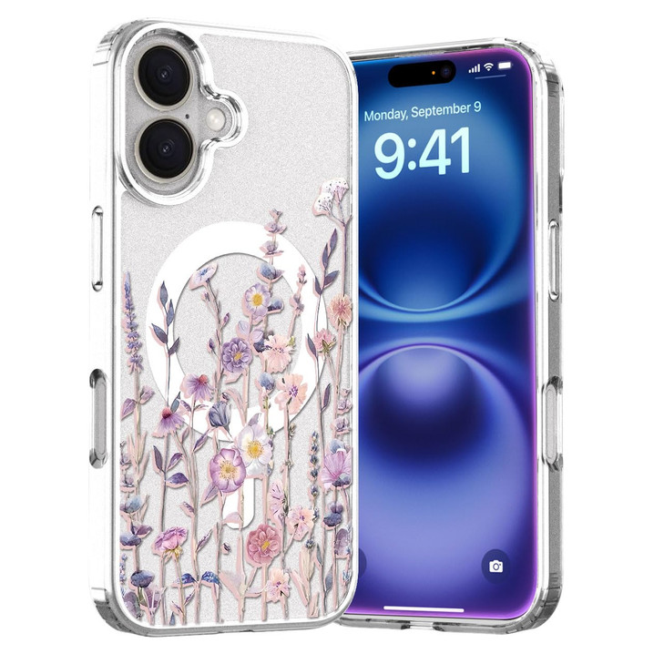 Akeivare for iPhone 16 Plus Magsafe Case, Slim Floral Shockproof Protective Hard PC+TPU Cute Bumper Women Cover Flower Magnetic case