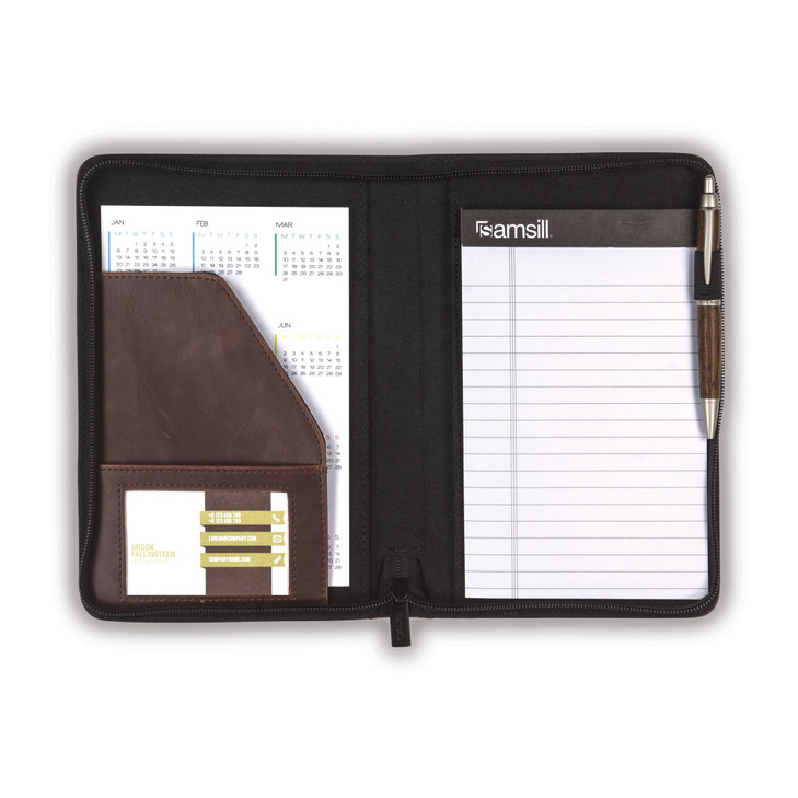 Samsill Small Vintage PortfolioZipper Faux Leather Portfolio Book Style Hardback Design Business Interview Padfolio Orga