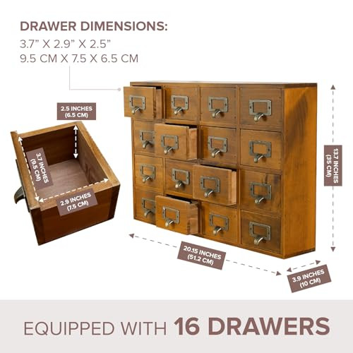 Card Catalog Desk Drawer Organizer Wooden Storage Box with 16 Drawers Home Office Desk Organizer Curio Cabinet Rustic Dr