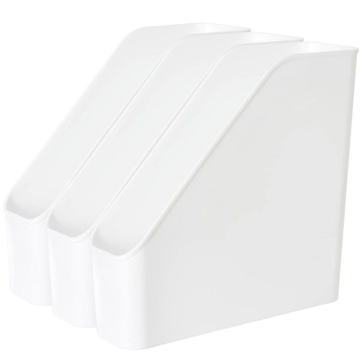 Youngever 3 Pack File Folder Bin Storage Plastic File Folder Bin Organizer with Handle White