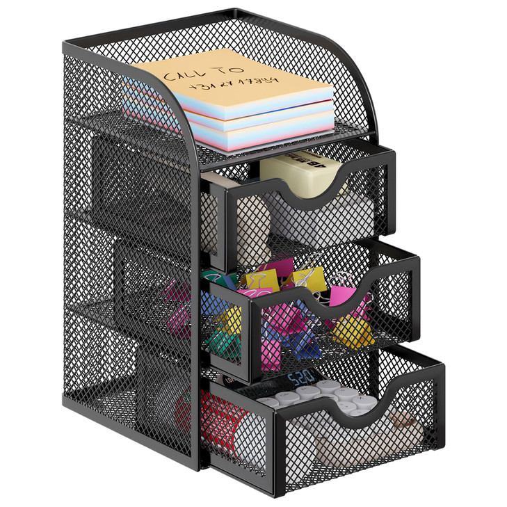 EasyPAG Mesh Desk Organizer with 3 Drawer Office Desktop Organizers and Accessories Stationery Caddy for Office Home Stu