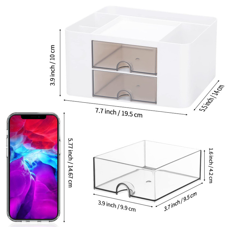 Desk Organizer with 2 Drawer Plastic Desktop Pen Pencil Card Holder Storage Box for Desk Office Supplies Vanity Table Of
