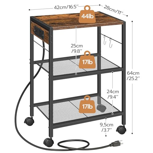 HOOBRO Industrial Printer Stand 3Tier Mobile Printer Table Rolling Cart with Power Outlets and USB Ports Home Printer St