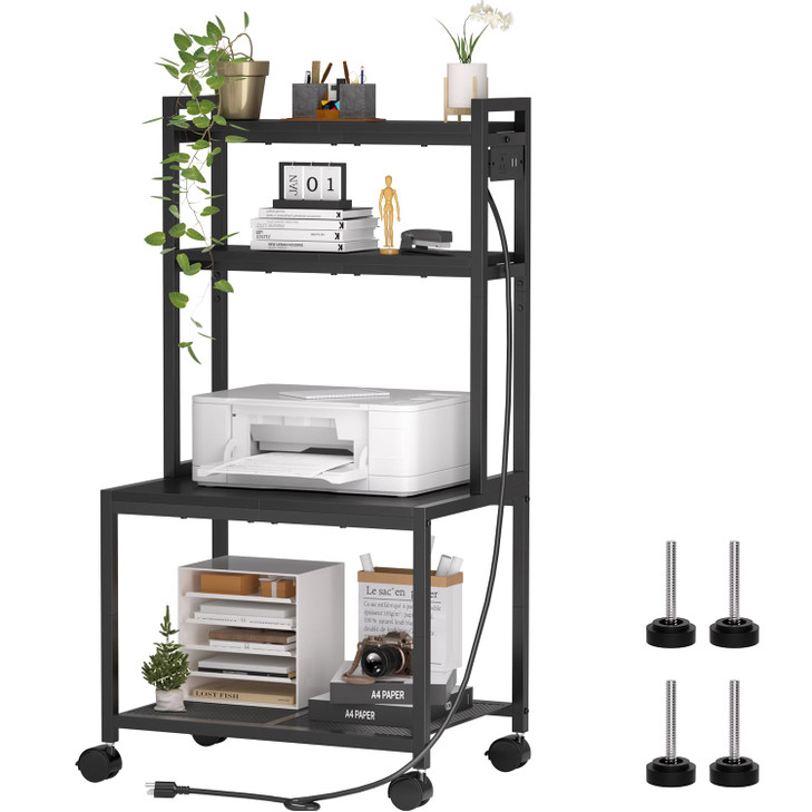 Printer Stand with Charging Station 4Tier Printer Stand with Storage Large Tall Printer Table with Wheels for Home Offic