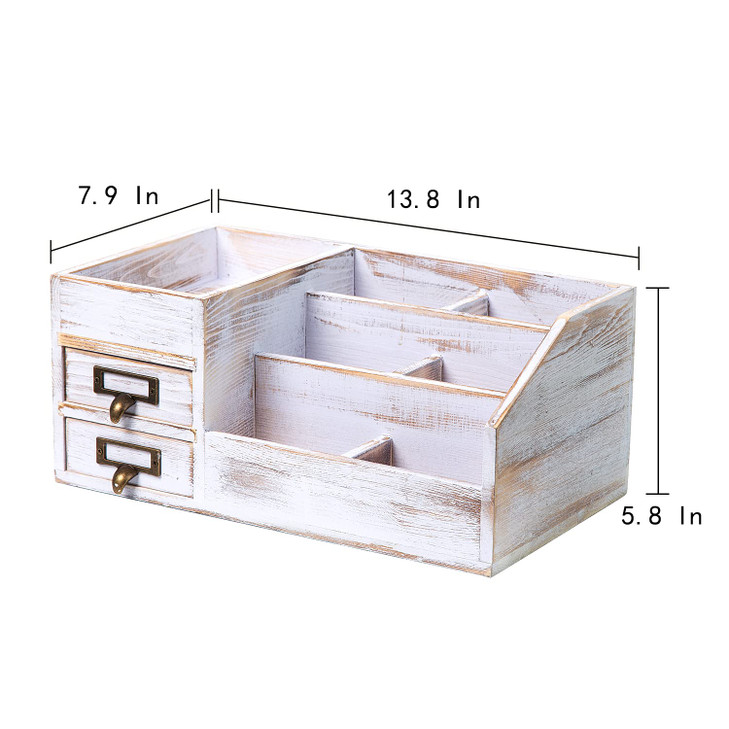 Distressed Rustic Wooden Office Desktop Organizer Shelf Tabletop Home Organizer Storage with Multiple Compartments 2 Tie